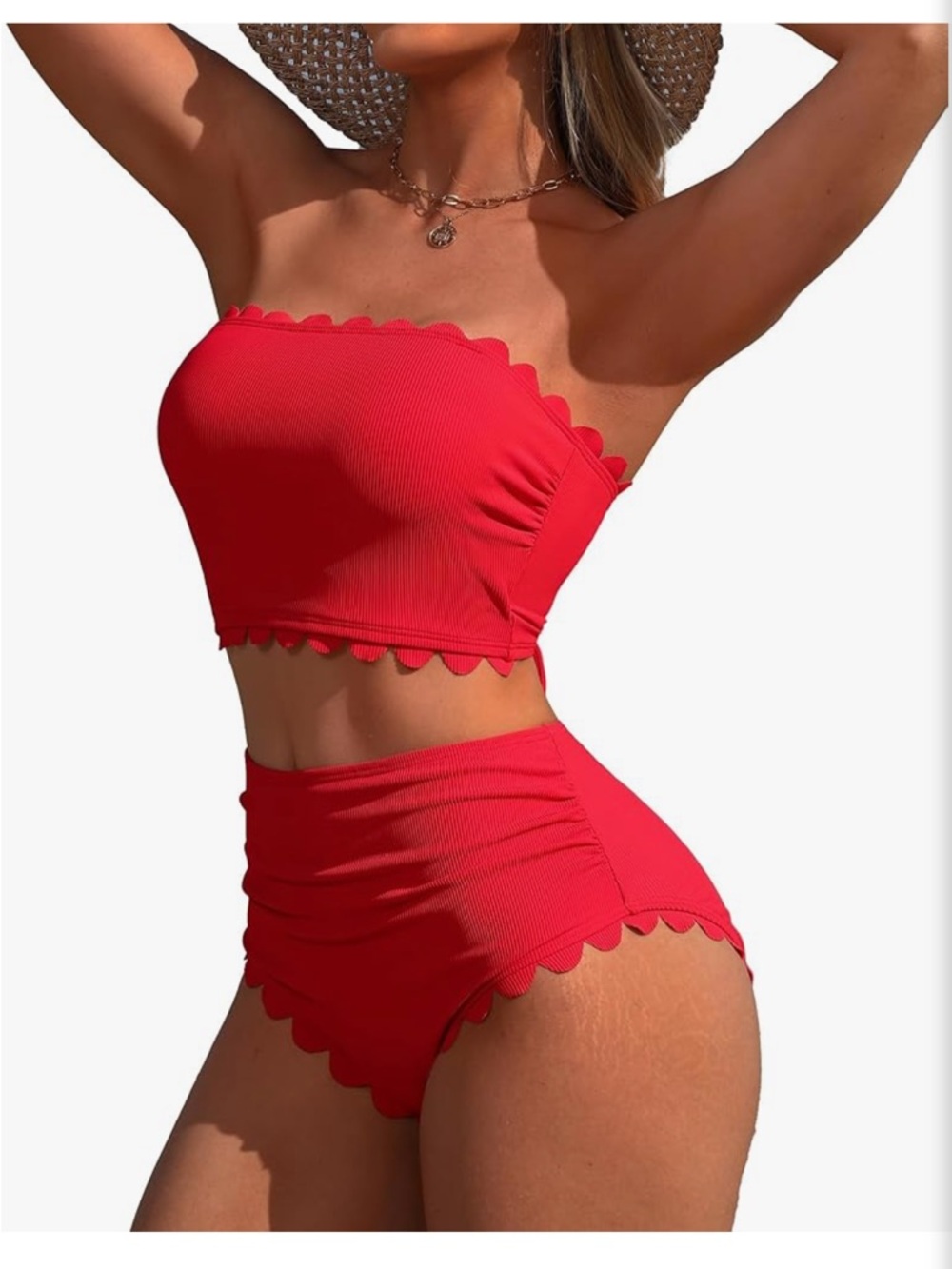 Charmo women’s Scalloped High-Waist Bikini Set - Red